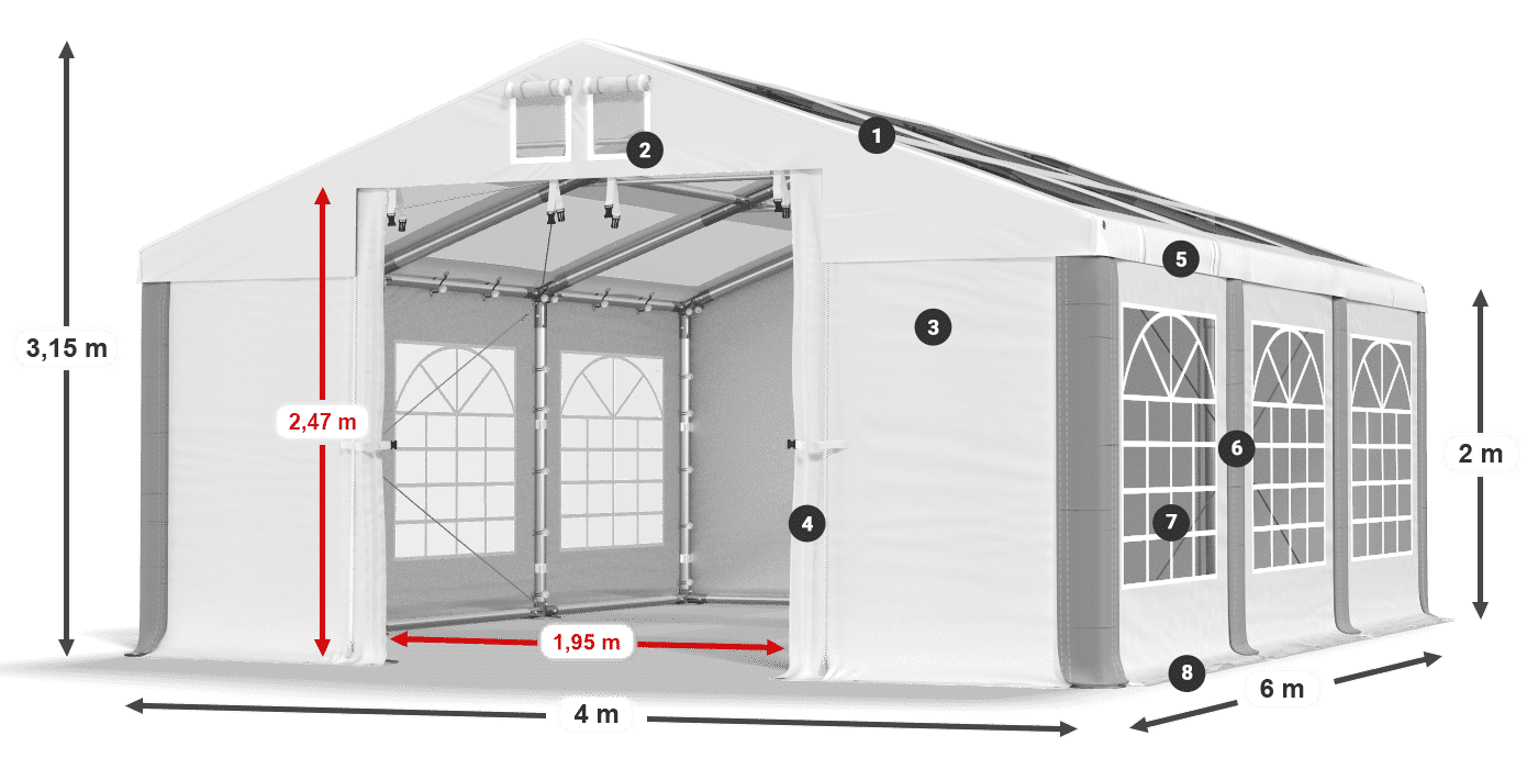 Dach: MS 580 PVC Wände: SD 500 PVC 2m Legende