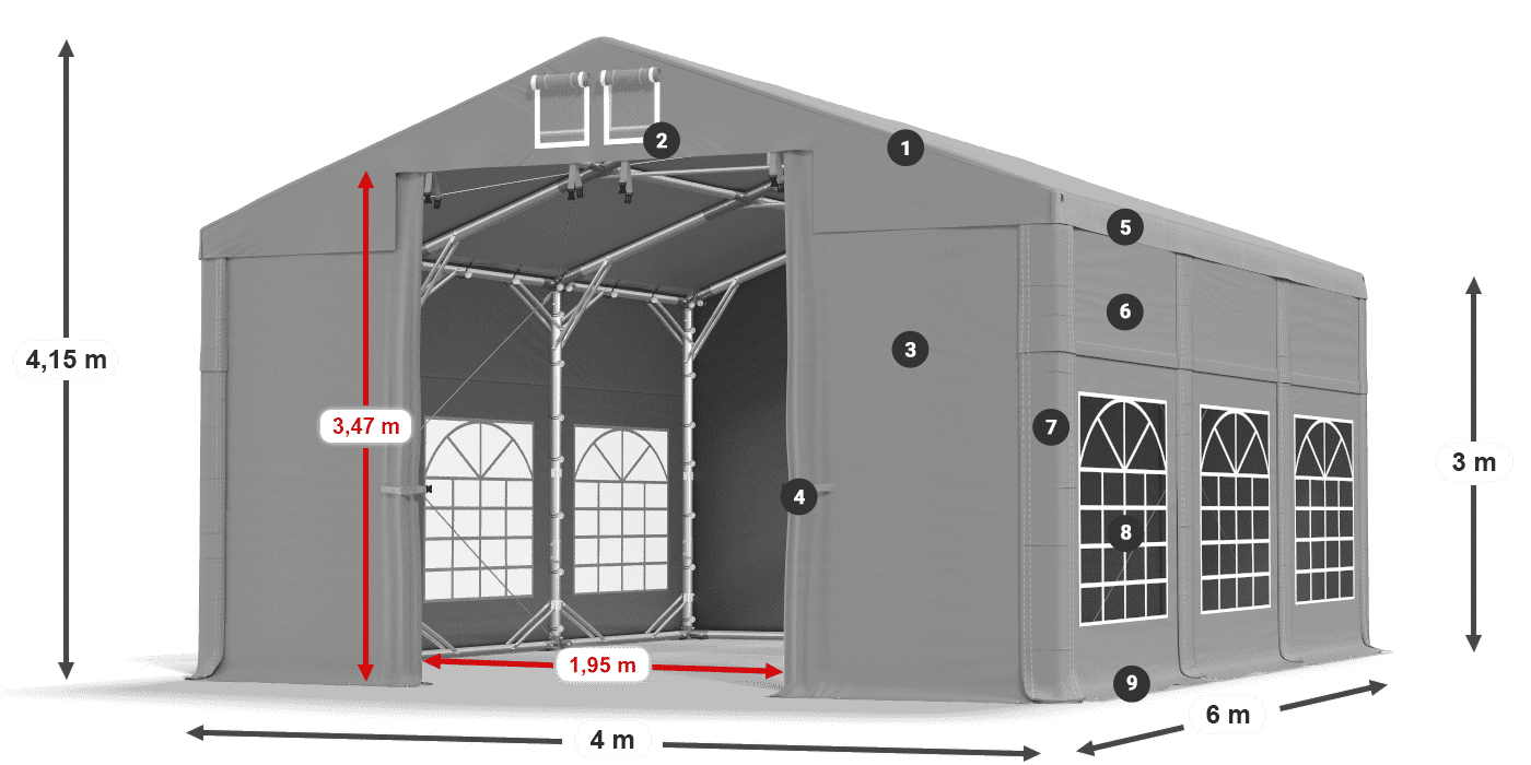 Dach: FR 620 PVC Wände: SD 500 PVC 3m Legende