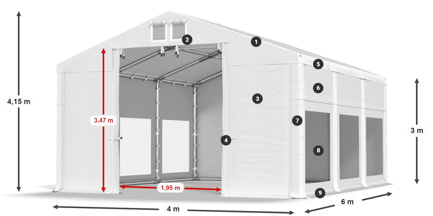 Dach: MS 580 PVC Wände: MS 580 PVC 3m Legende