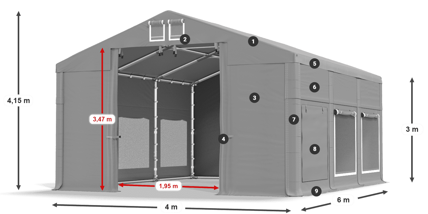 Dach: MS 580 PVC Wände: SD M 500 PVC 3m Legende