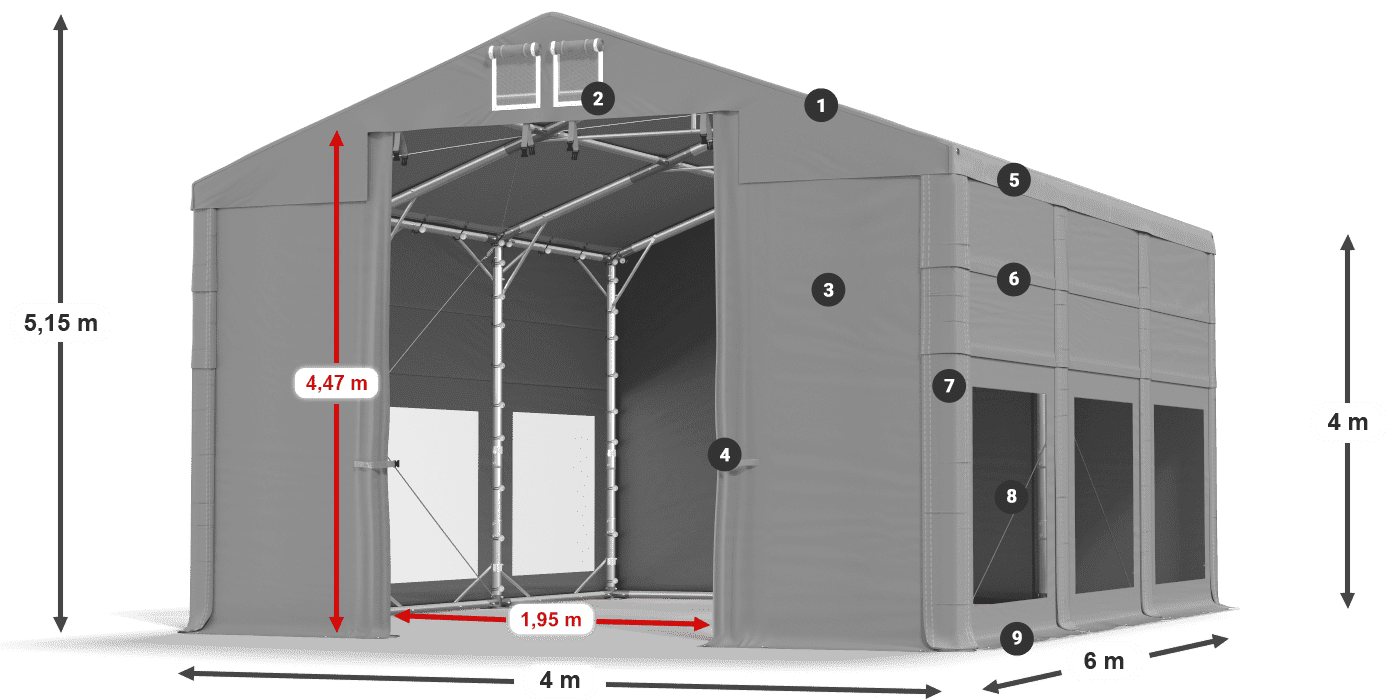 Dach: FR 620 PVC Wände: MS 580 PVC 4m Legende