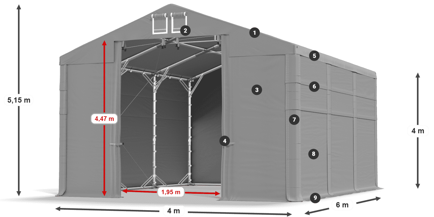 Dach: FR 620 PVC Wände: MS 580 PVC 4m Legende