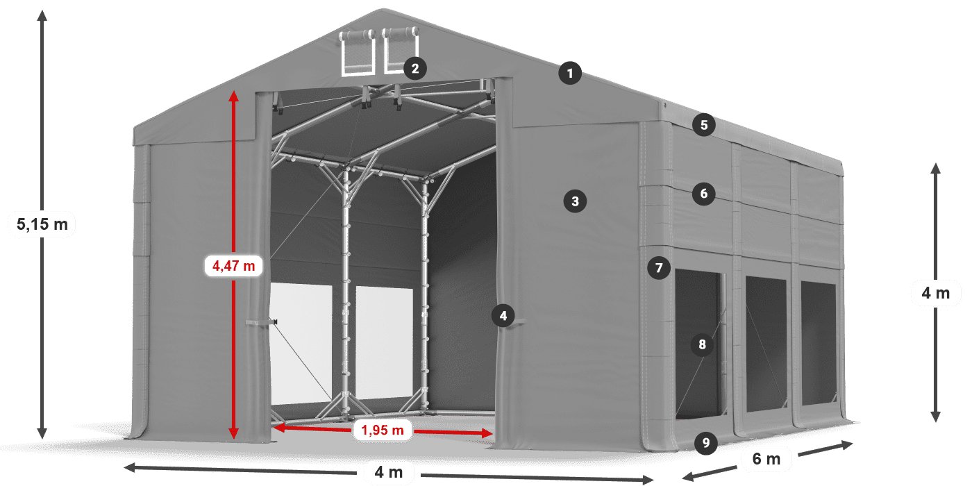 Dach: FR 620 PVC Wände: MS 580 PVC 4m Legende