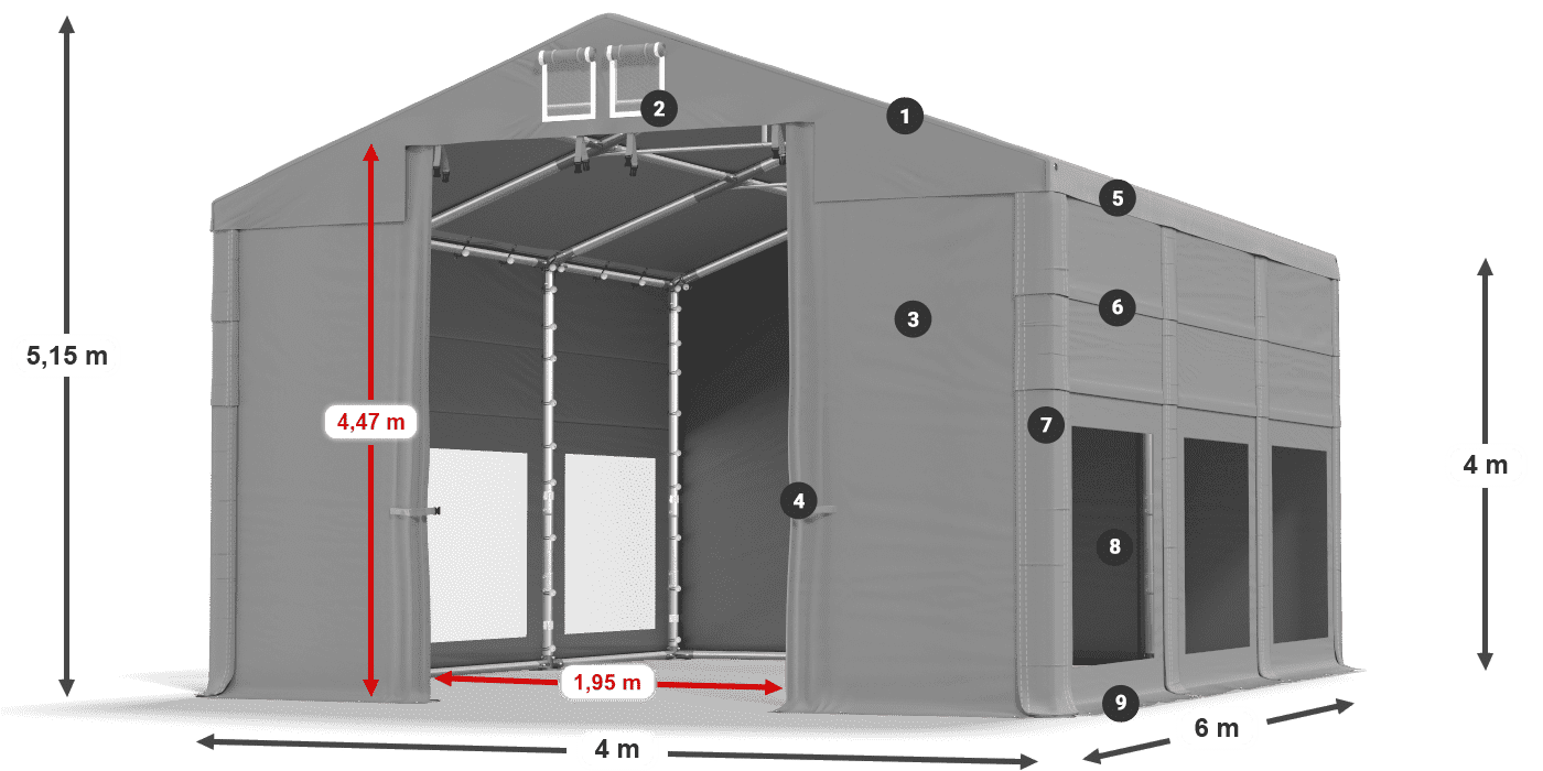 Dach: FR 620 PVC Wände: MS 580 PVC 4m Legende