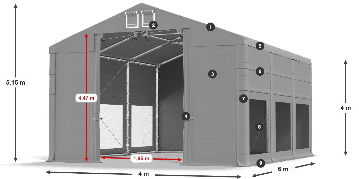 Dach: FR 620 PVC Wände: MS 580 PVC 4m Legende