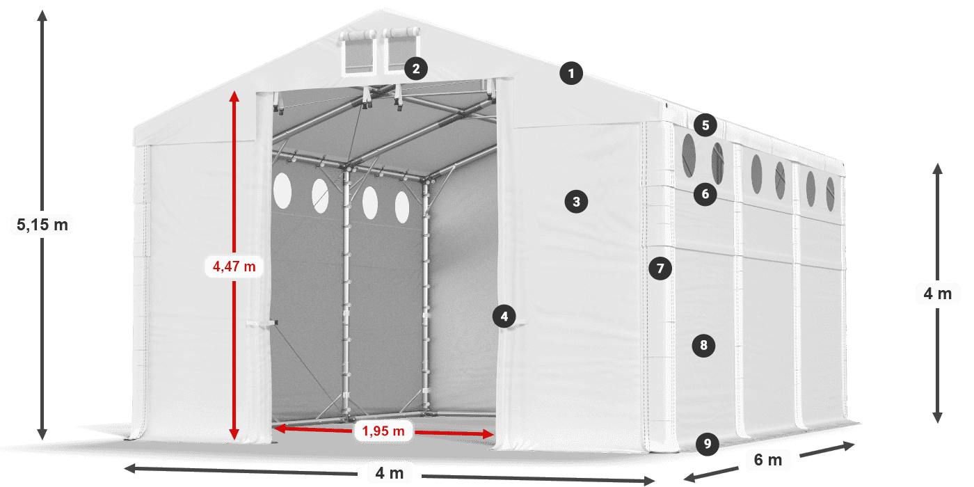 Dach: FR 620 PVC Wände: SD O 500 PVC 4m Legende