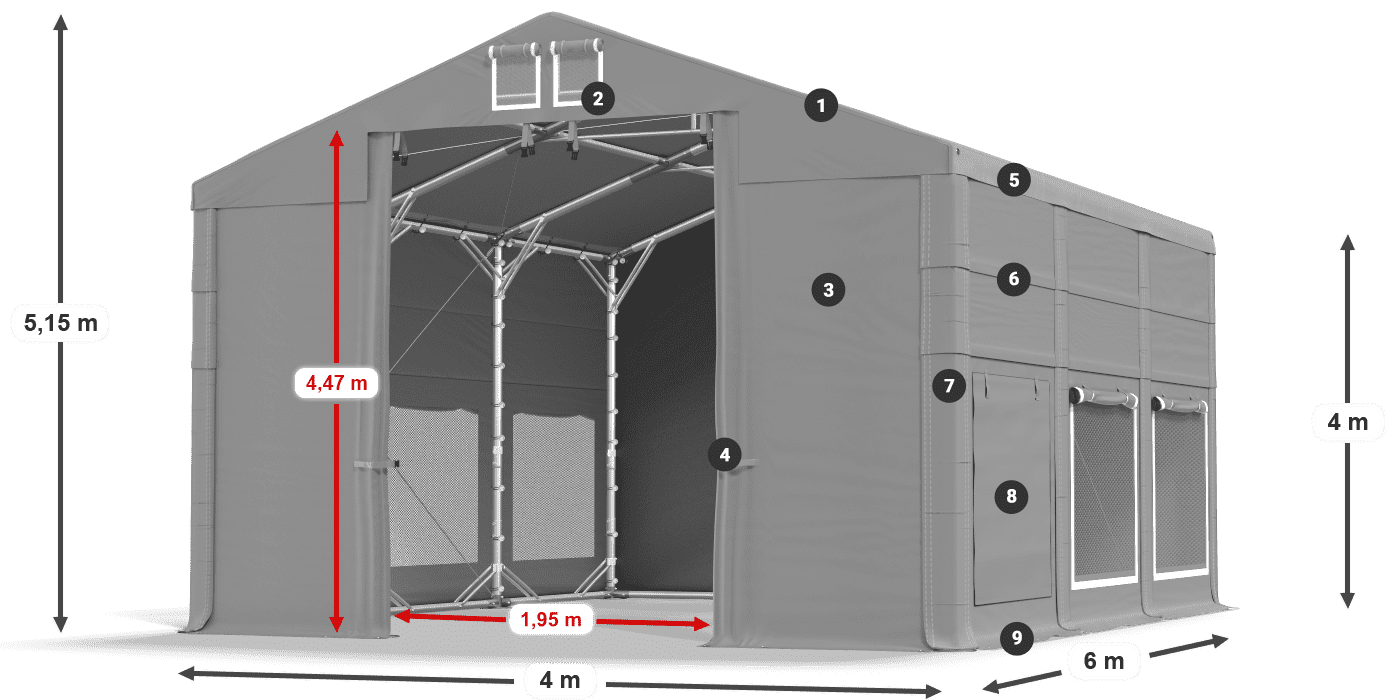 Dach: FR 620 PVC Wände: SD 500 PVC 4m Legende