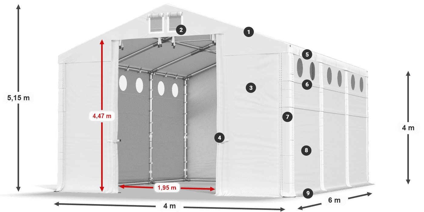 Dach: FR 620 PVC Wände: SD O 500 PVC 4m Legende