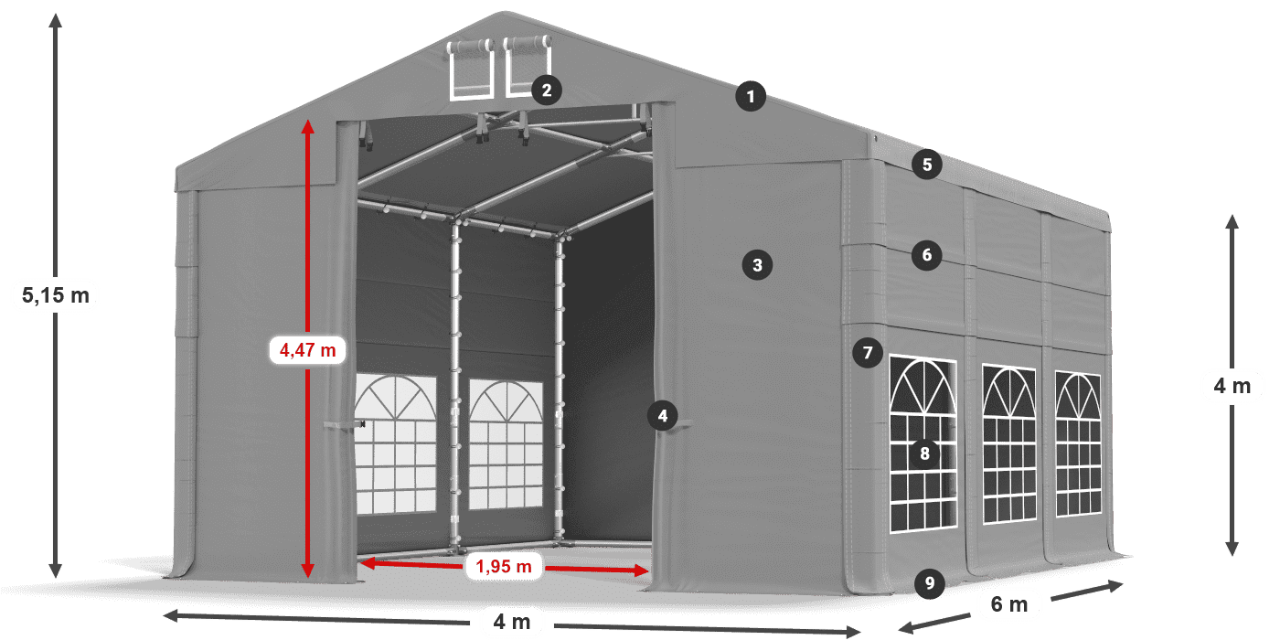 Dach: FR 620 PVC Wände: SD 500 PVC 4m Legende