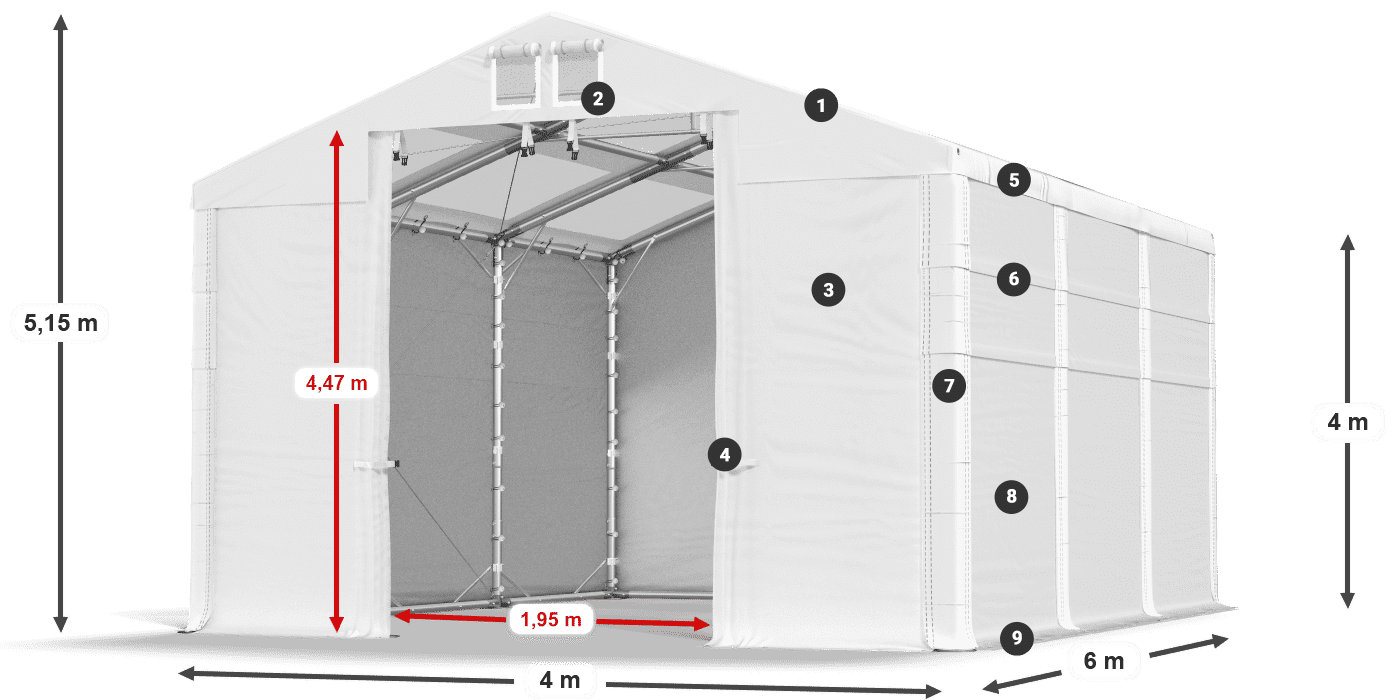 Dach: MS T 580 PVC Wände: FR 620 PVC 4m Legende