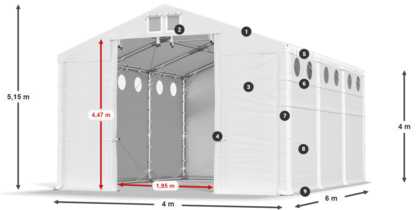 Dach: MS 580 PVC Wände: SD O 500 PVC 4m Legende