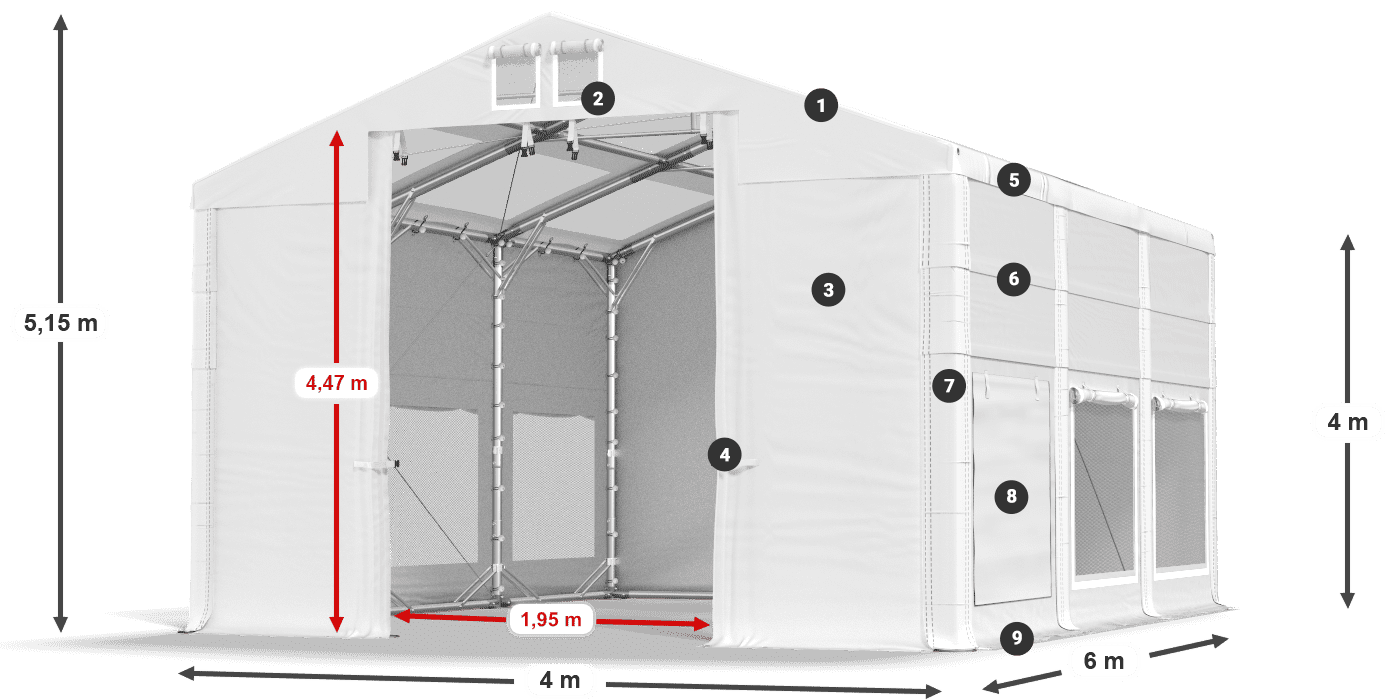 Dach: MS T 580 PVC Wände: SD M 500 PVC 4m Legende