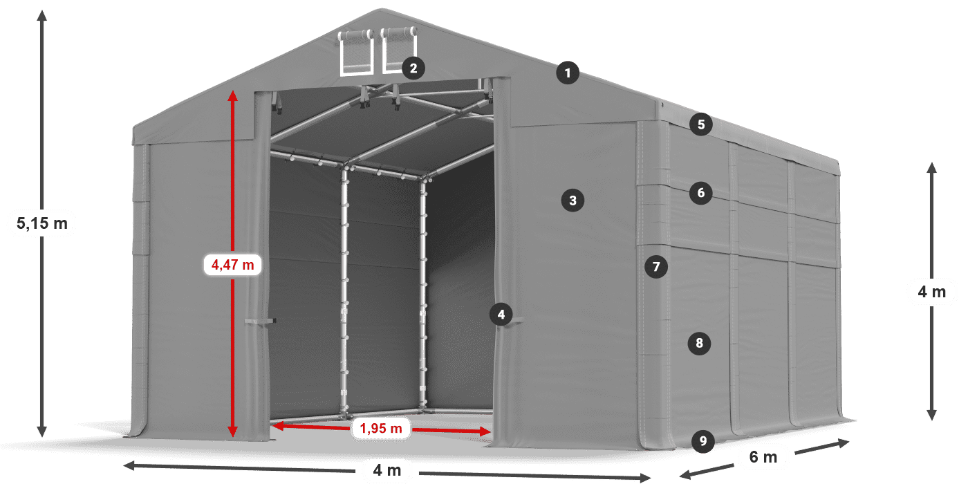 Dach: MS 580 PVC Wände: SD 500 PVC 4m Legende