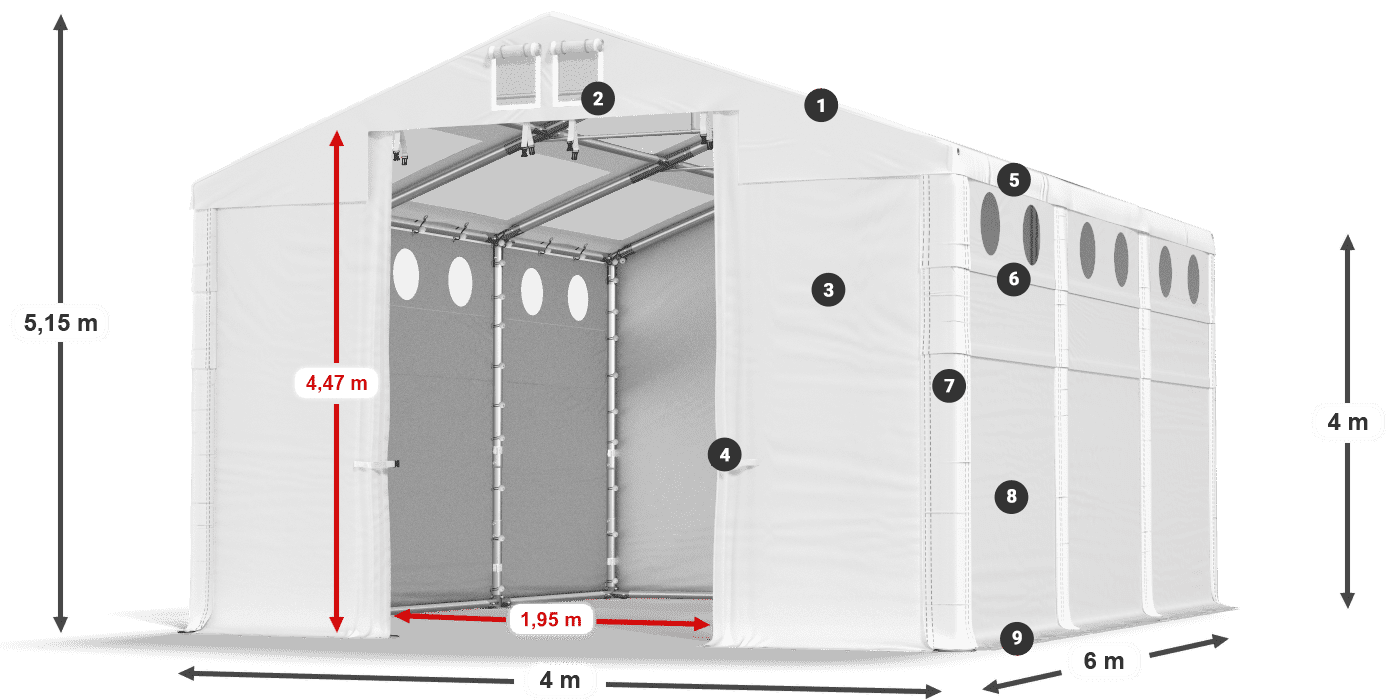 Dach: MS T 580 PVC Wände: SD O 500 PVC 4m Legende