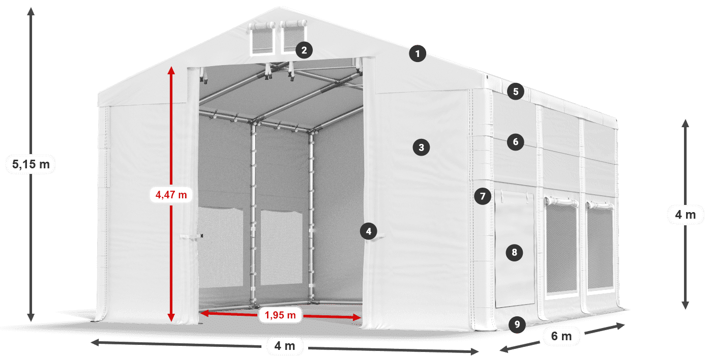 Dach: MS 580 PVC Wände: SD M 500 PVC 4m Legende