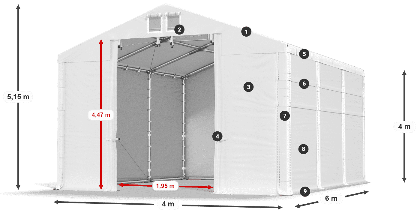 Dach: MS 580 PVC Wände: SD 500 PVC 4m Legende