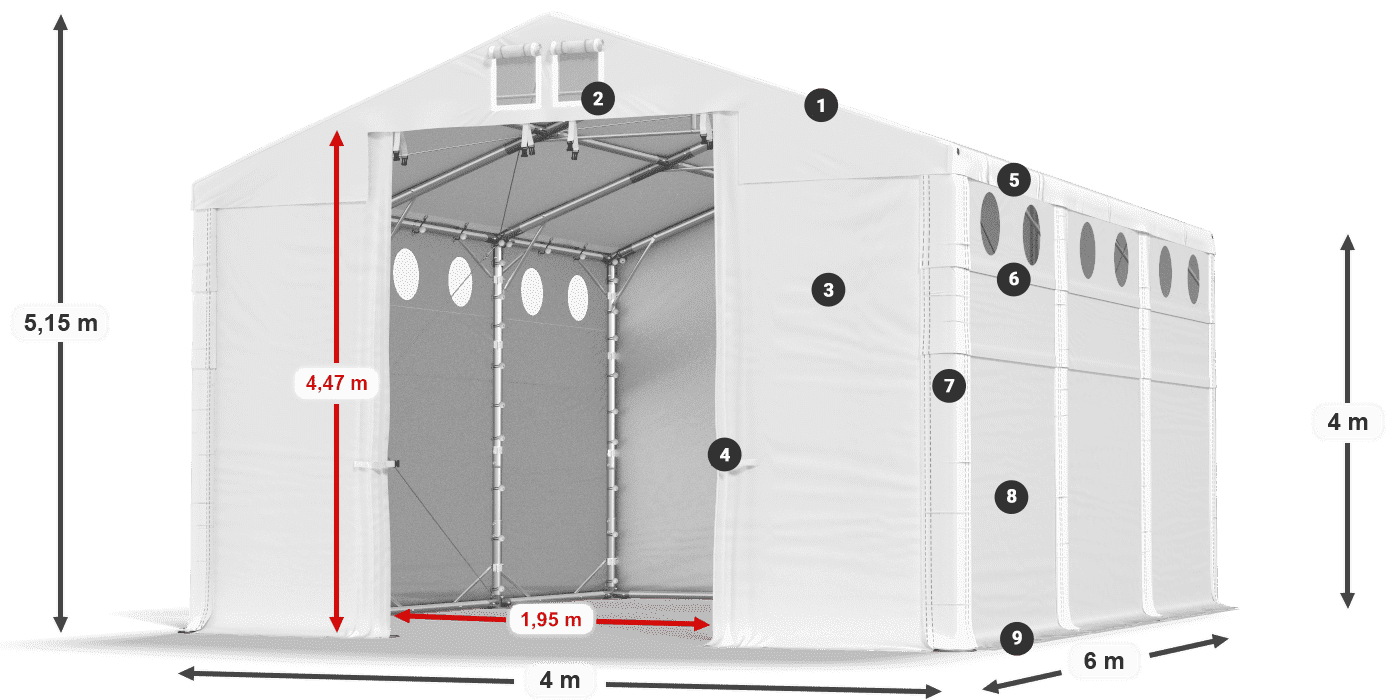 Dach: SD 560 PVC Wände: MS O 580 PVC Legende 4m