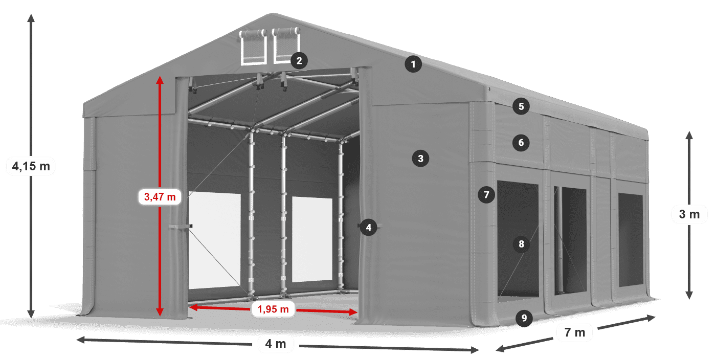 Dach: FR 620 PVC Wände: MS 580 PVC 3m Legende