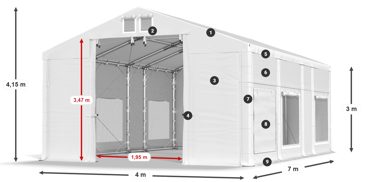 Dach: MS 580 PVC Wände: SD M 500 PVC 3m Legende