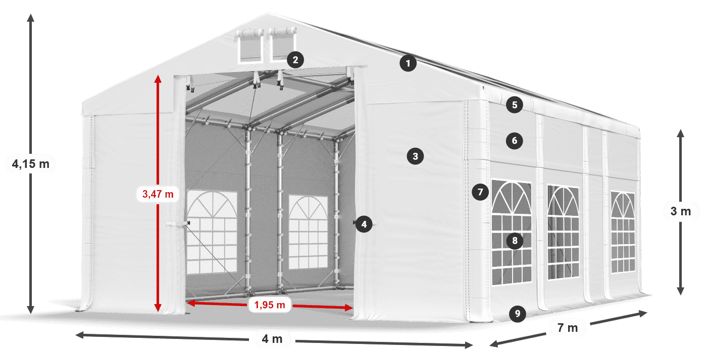 Dach: MS T 580 PVC Wände: SD I 500 PVC 3m Legende