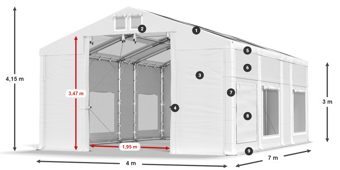 Dach: MS T 580 PVC Wände: SD M 500 PVC 3m Legende