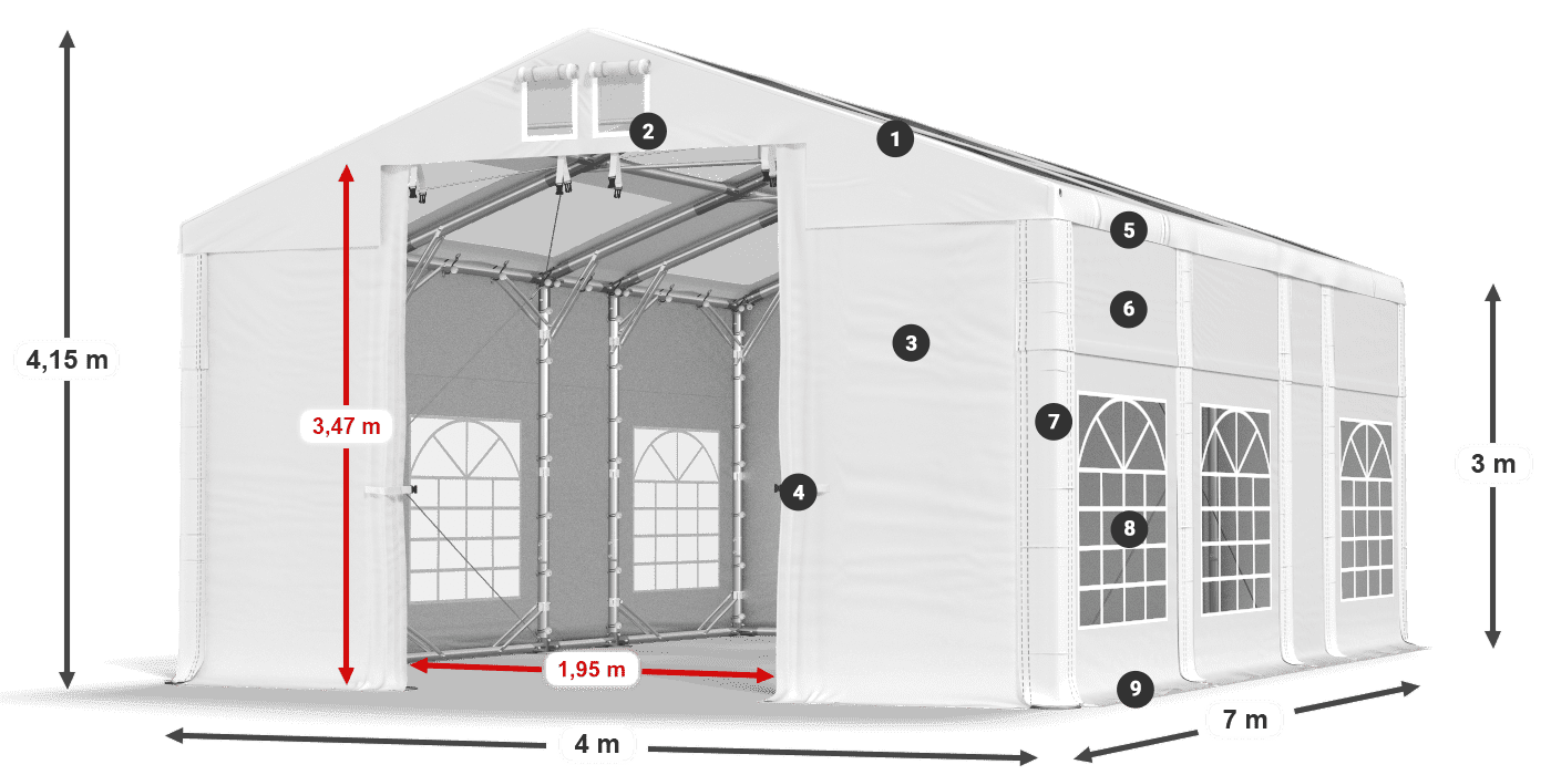 Dach: MS T 580 PVC Wände: SD I 500 PVC 3m Legende