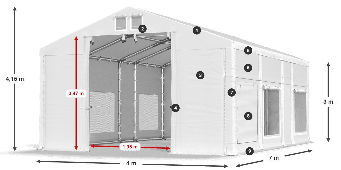 Dach: MS 580 PVC Wände: SD M 500 PVC 3m Legende