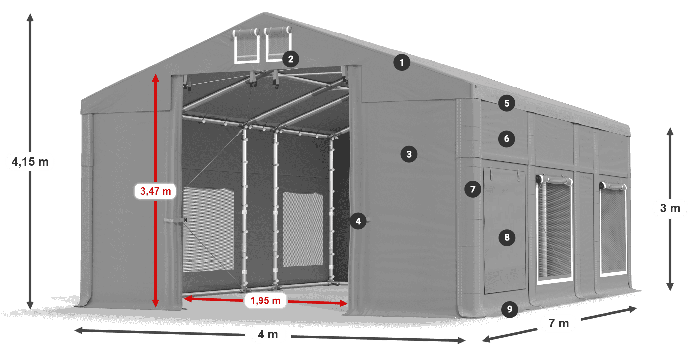 Dach: MS 580 PVC Wände: SD M 500 PVC 3m Legende