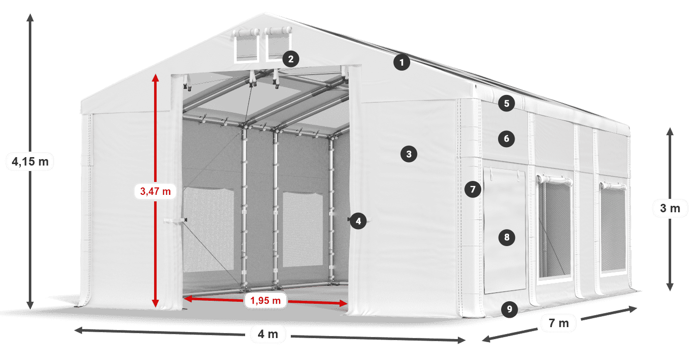 Dach: MS T 580 PVC Wände: SD M 500 PVC 3m Legende