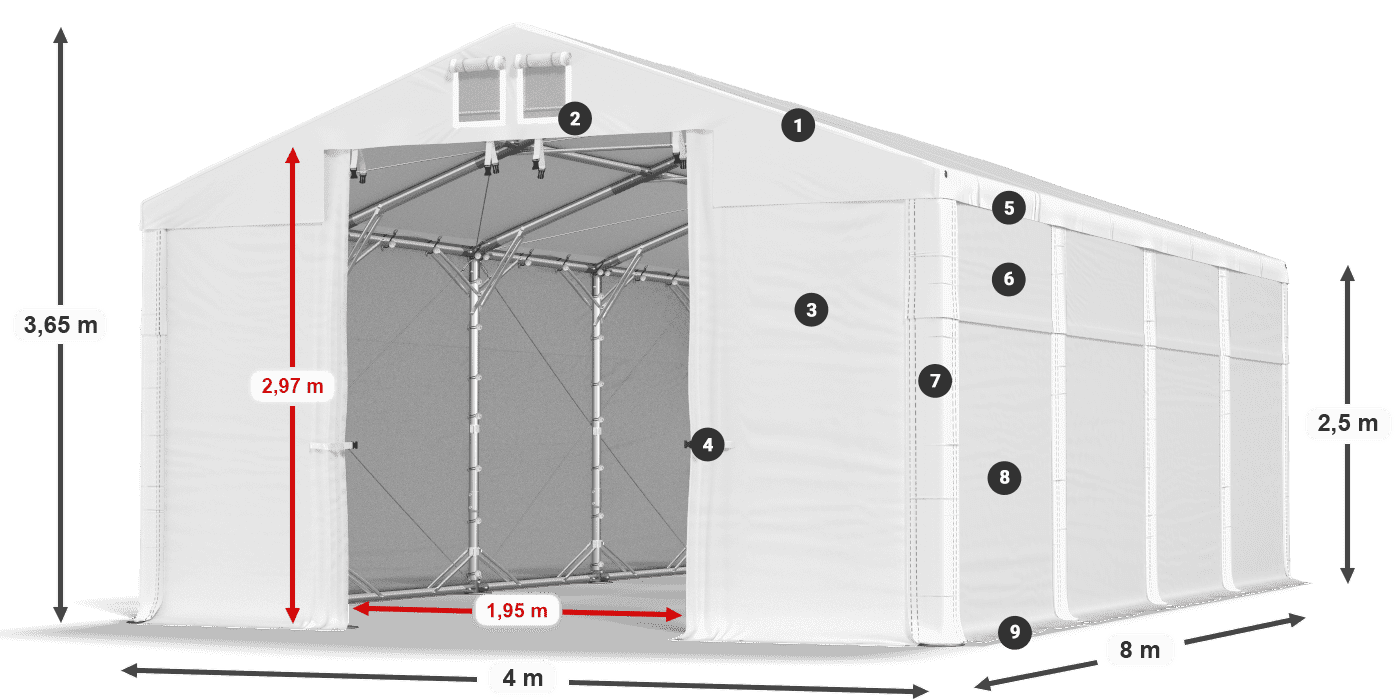 Dach: FR 620 PVC Wände: SD 500 PVC 2,5 m Legende