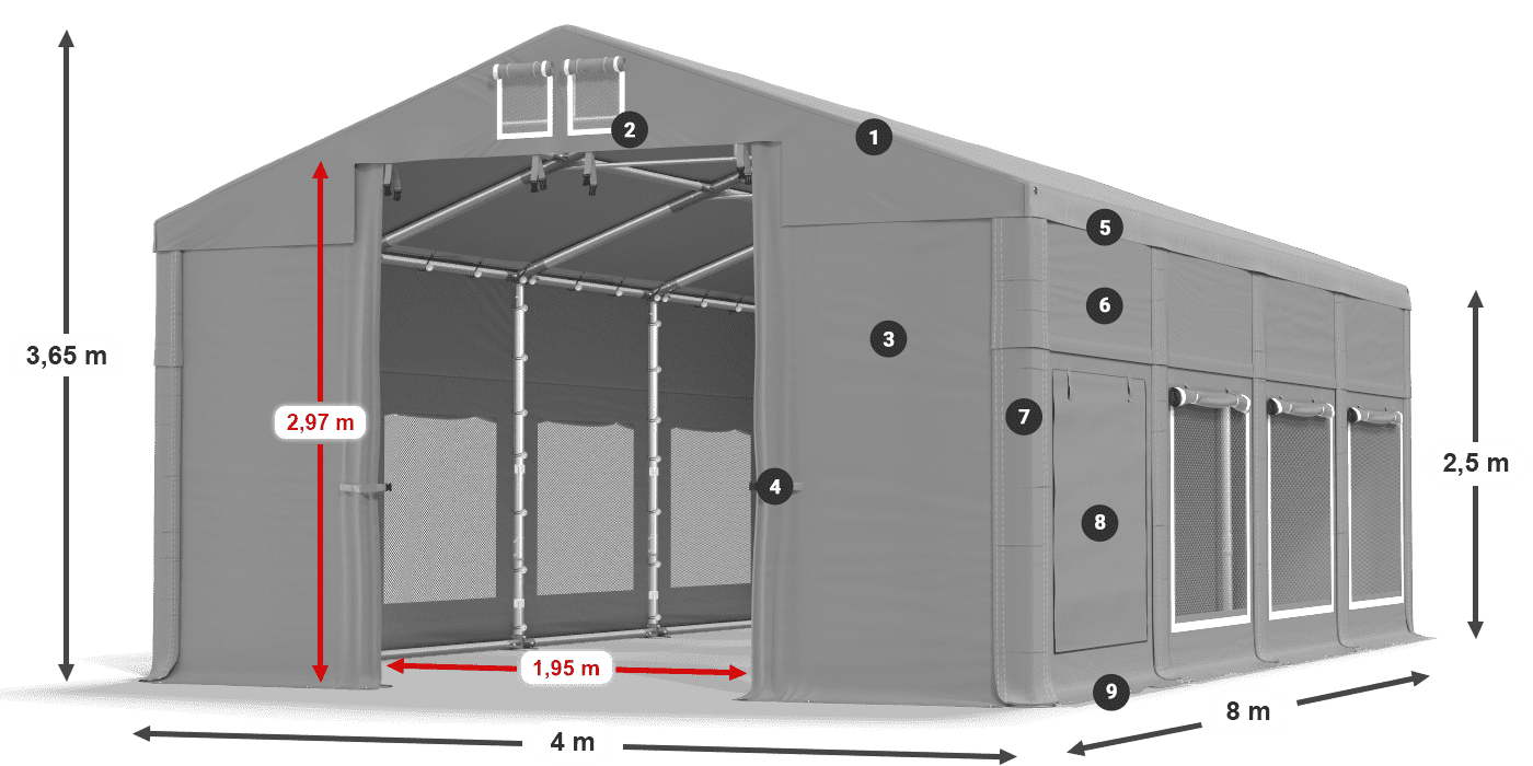 Dach: FR 620 PVC Wände: SD 500 PVC 2,5 m Legende