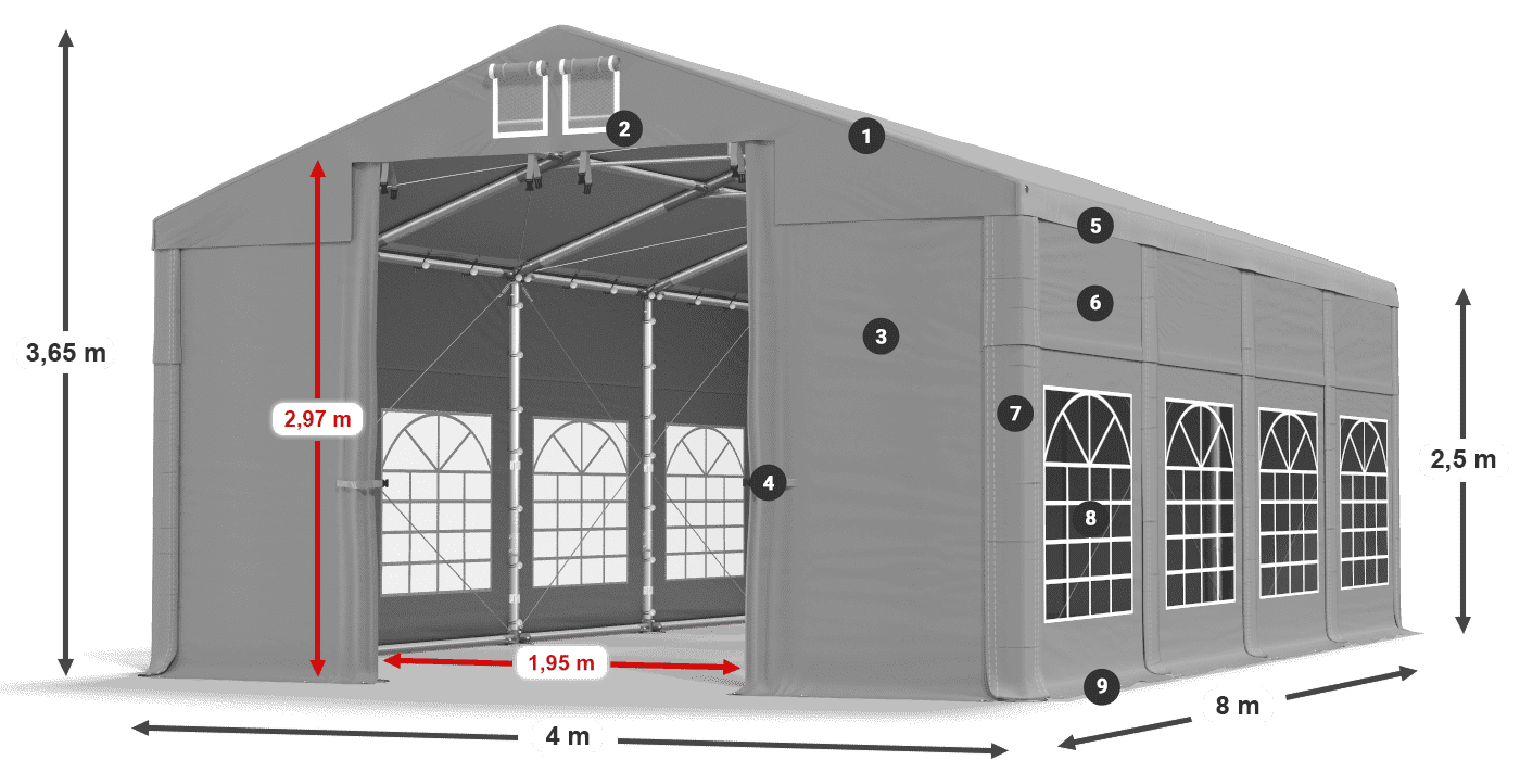 Dach: FR 620 PVC Wände: SD 500 PVC 2,5 m Legende