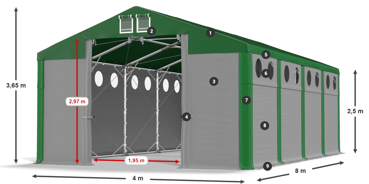 Dach: SD 560 PVC Wände: FR O 620 PVC Legende 2,5 m