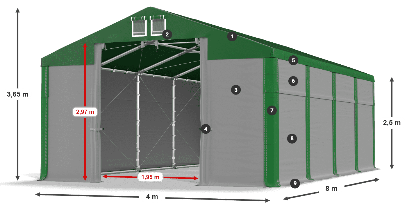 Dach: SD 560 PVC Wände: MS 580 PVC Legende 2,5 m