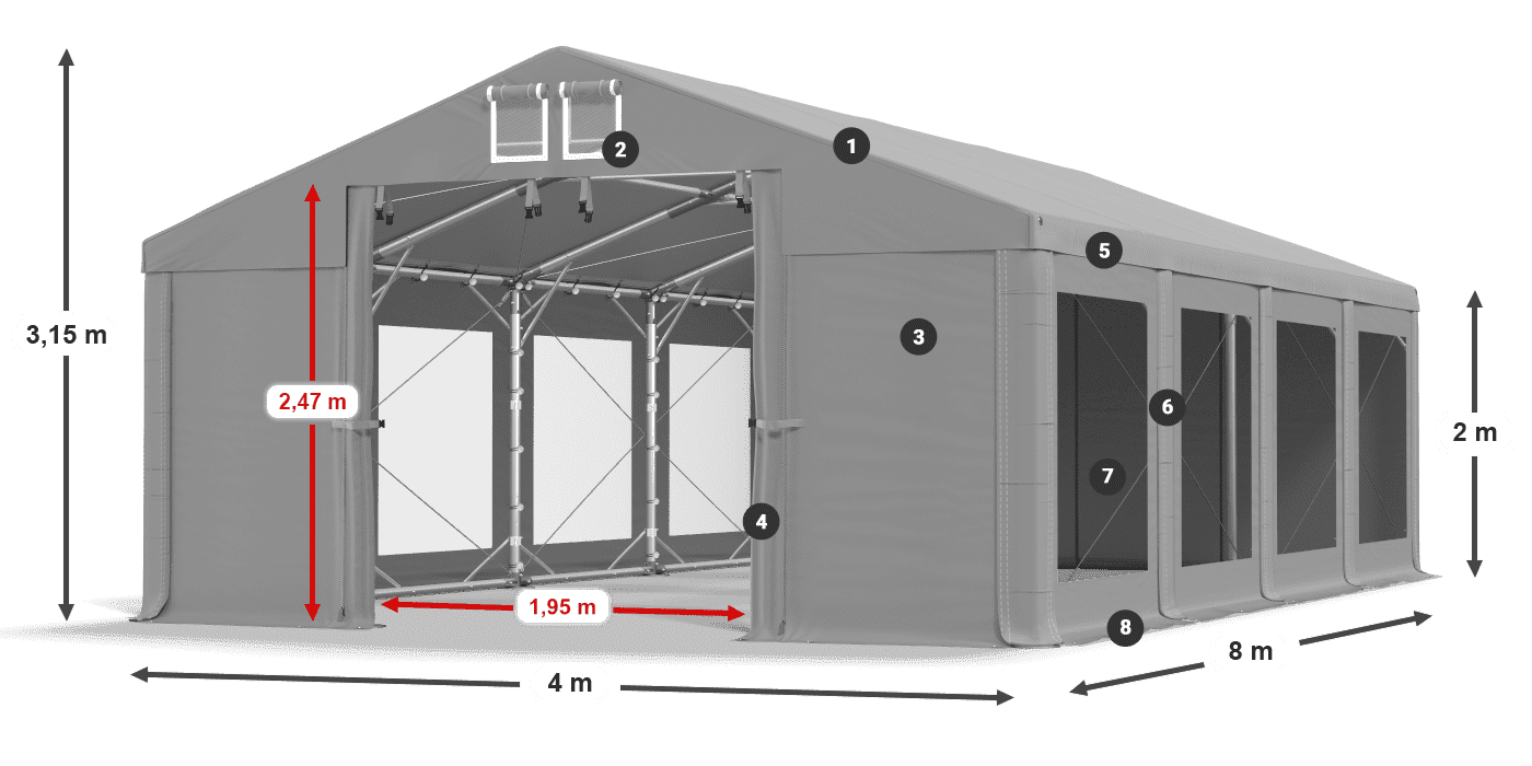 Dach: FR 620 PVC Wände: MS 580 PVC 2m Legende