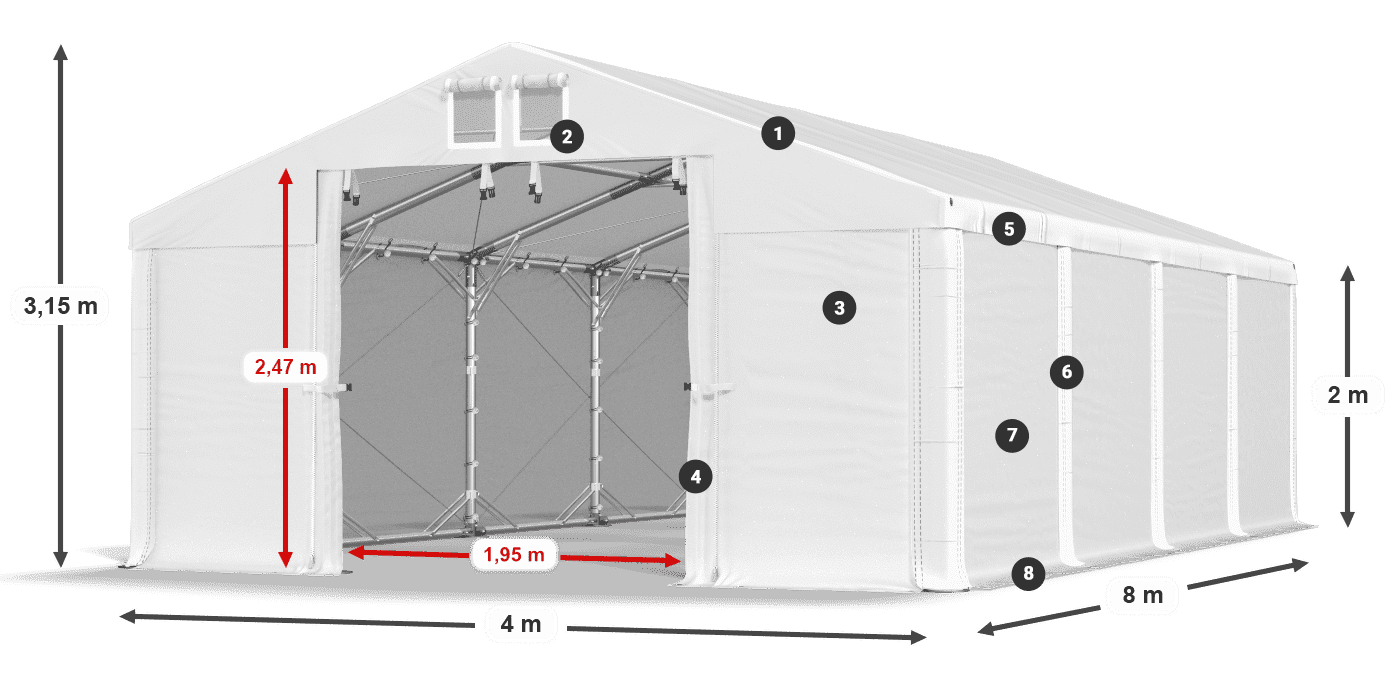 Dach: FR 620 PVC Wände: SD 580 PVC 2m Legende