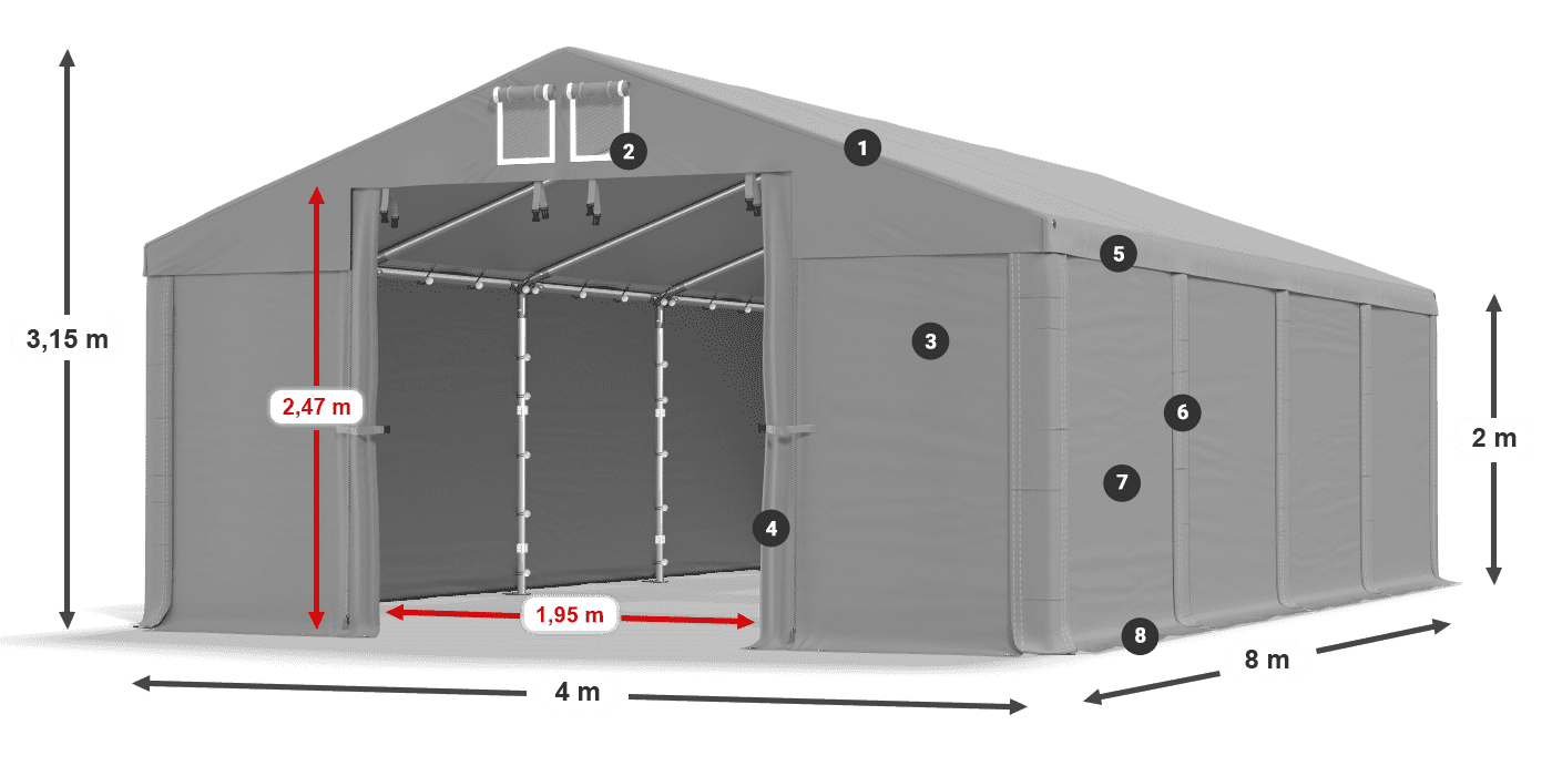 Dach: FR 620 PVC Wände: SD 580 PVC 2m Legende