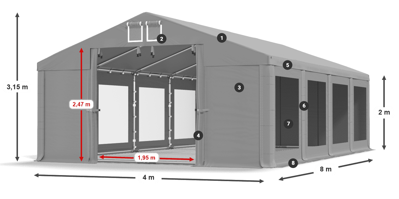 Dach: FR 620 PVC Wände: MS 580 PVC 2m Legende