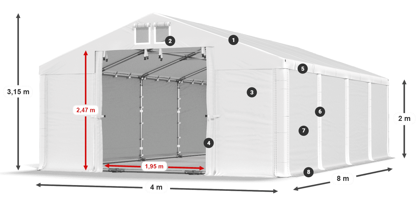 Dach: FR 620 PVC Wände: SD 580 PVC 2m Legende