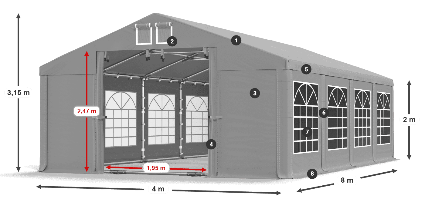 Dach: FR 620 PVC Wände: SD 500 PVC 2m Legende