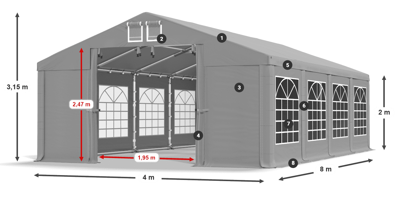 Dach: FR 620 PVC Wände: SD 500 PVC 2m Legende