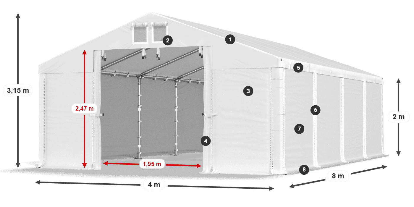 Dach: MS 580 PVC Wände: FR M 620 PVC 2m Legende