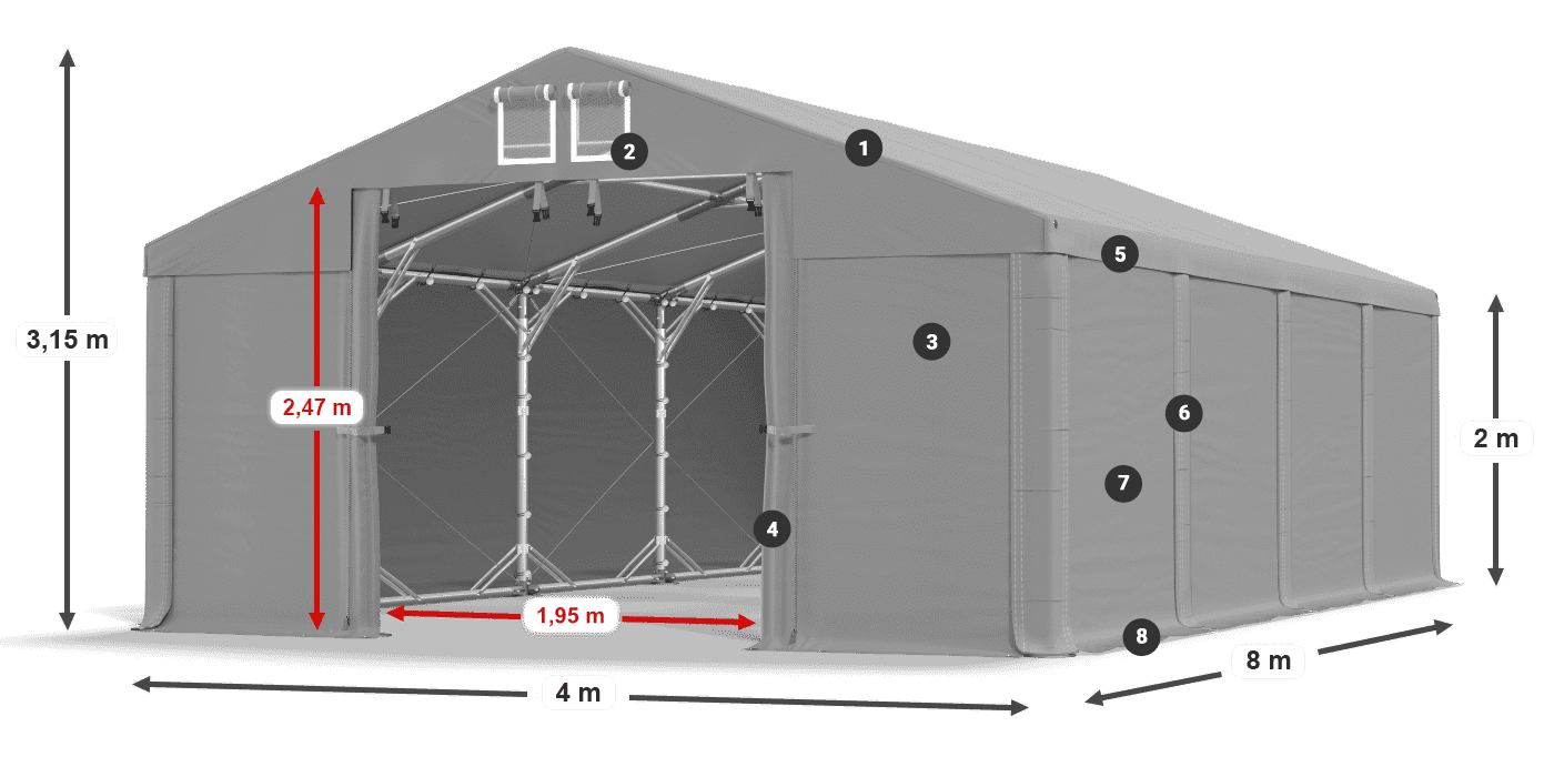 Dach: MS 580 PVC Wände: SD 500 PVC 2m Legende