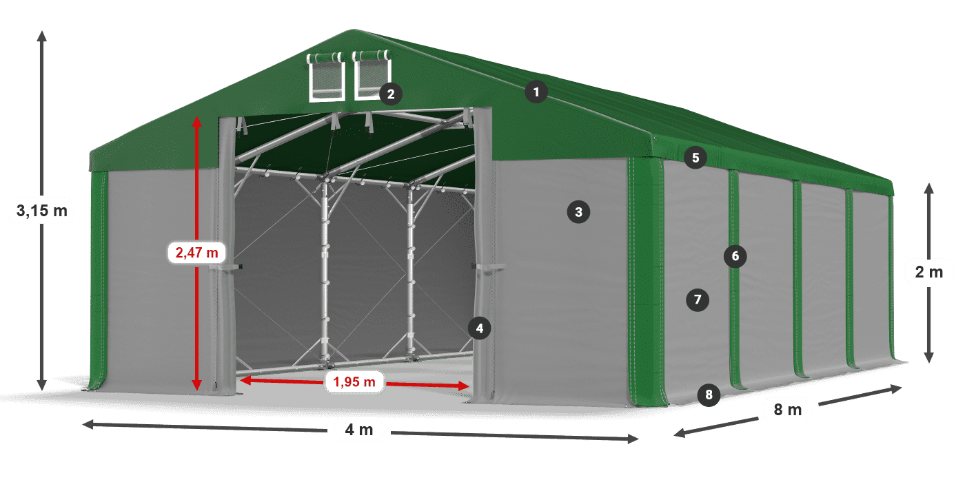 Dach: SD 560 PVC Wände: FR 620 PVC Legende 2m
