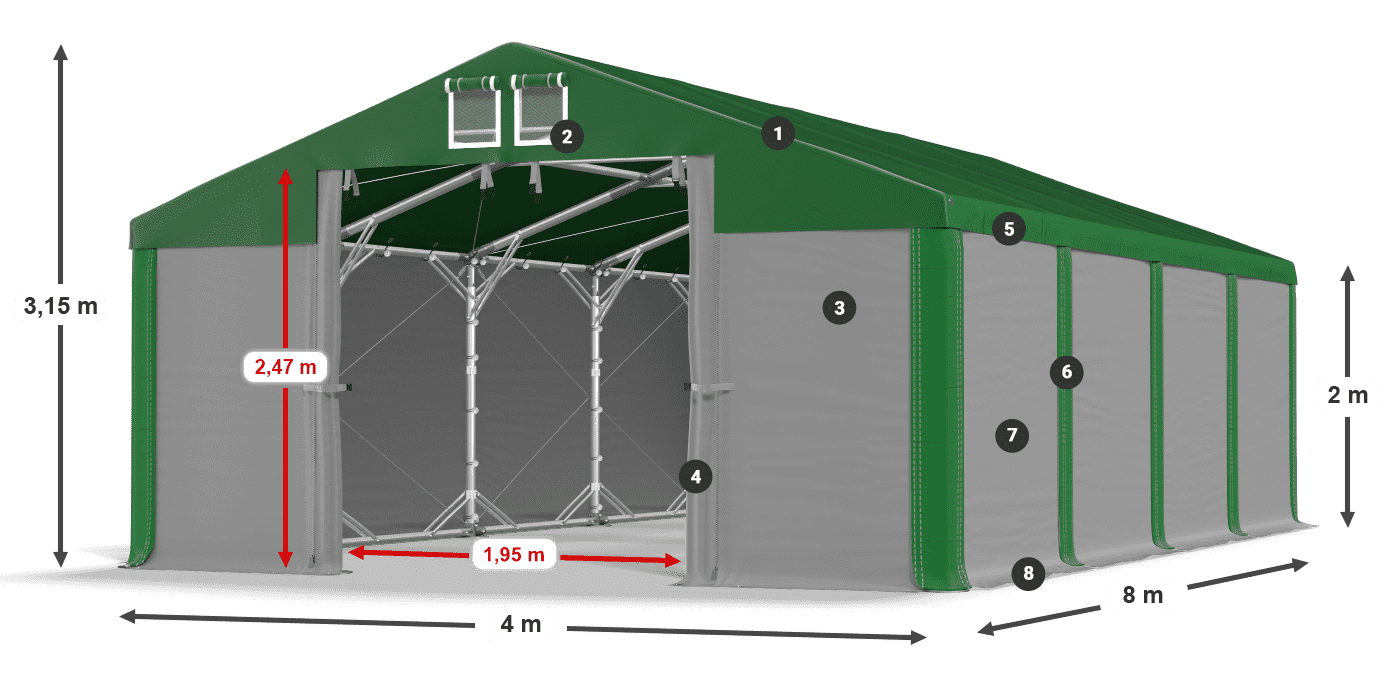 Dach: SD 560 PVC Wände: MS 580 PVC Legende 2m