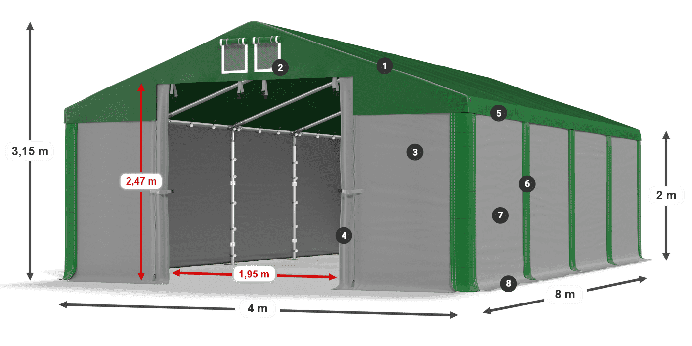 Dach: SD 560 PVC Wände: MS 580 PVC Legende 2m