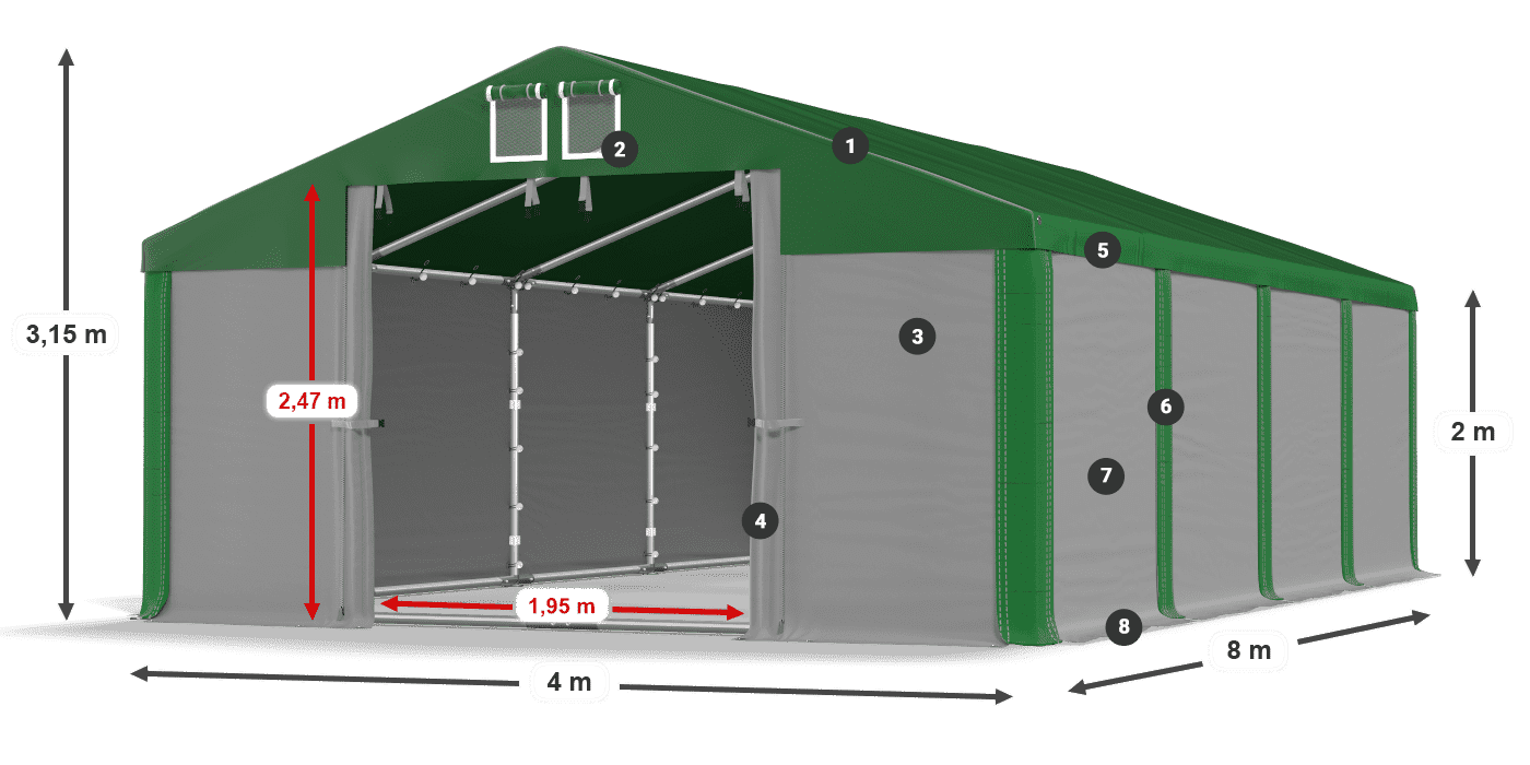 Dach: SD 560 PVC Wände: MS 580 PVC Legende 2m