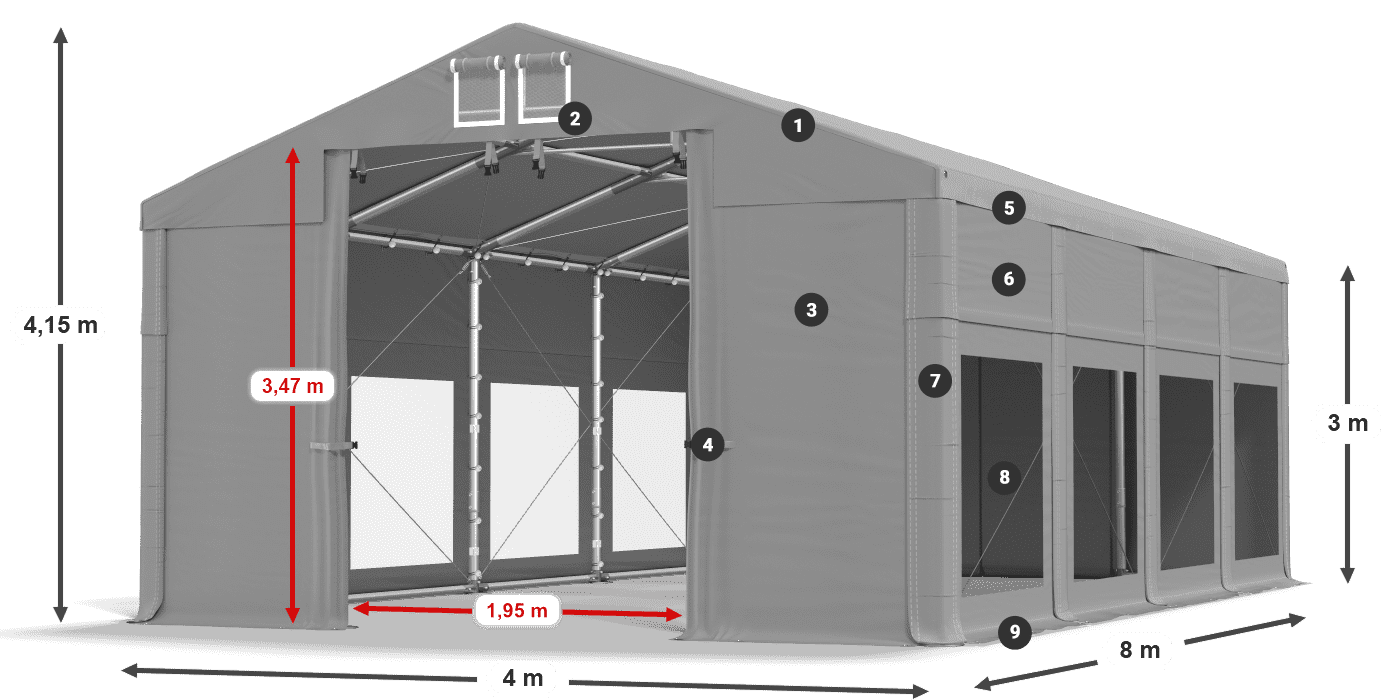 Dach: FR 620 PVC Wände: MS 580 PVC 3m Legende