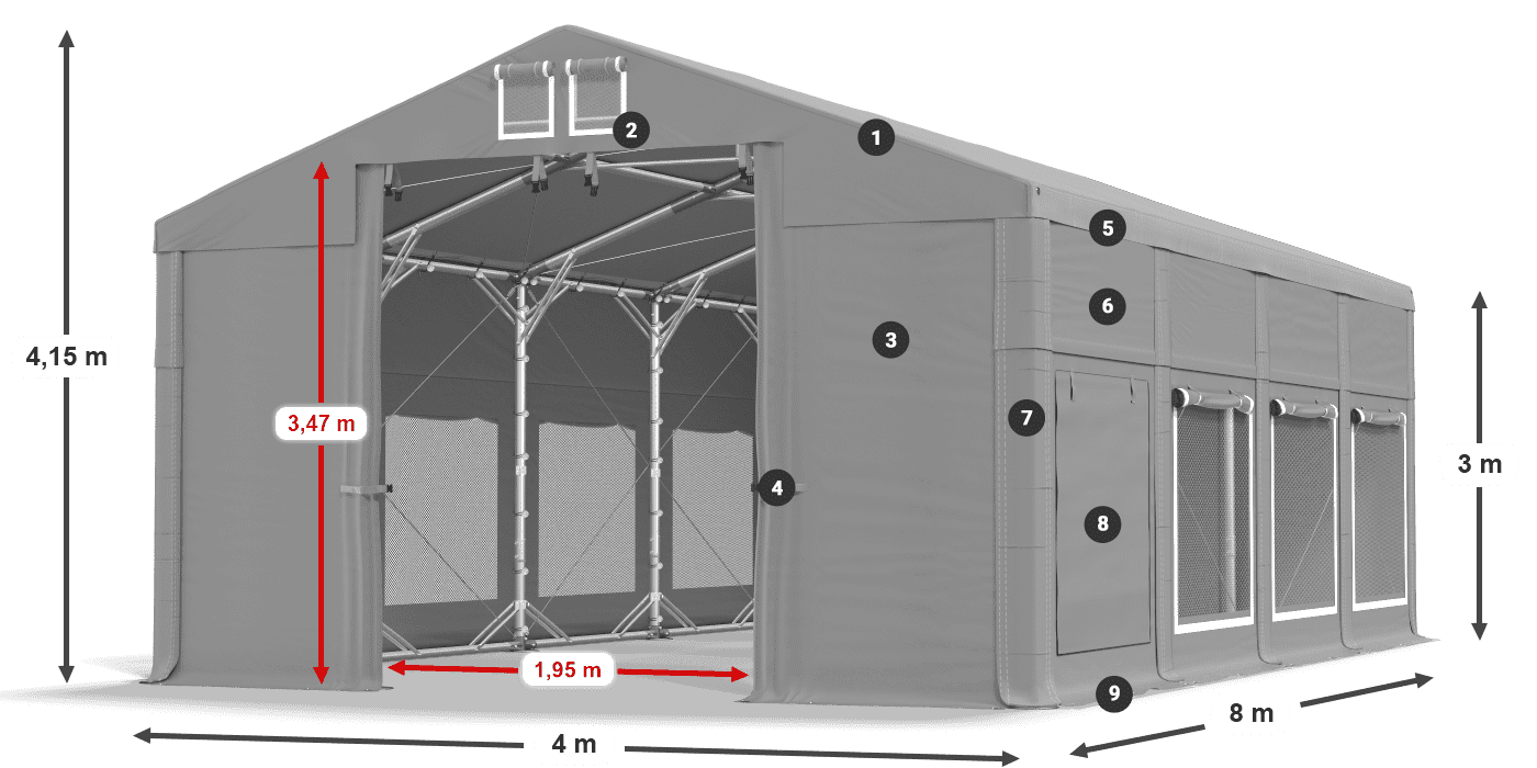 Dach: FR 620 PVC Wände: SD 500 PVC 3m Legende