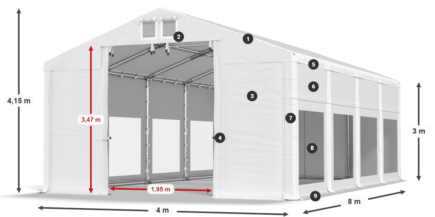 Dach: MS 580 PVC Wände: MS 580 PVC 3m Legende